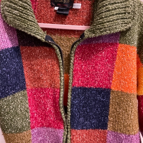 Invisible World Sweater Women Medium Wool Blend Zip Up Patchwork Jacket Handmade - Picture 5 of 7
